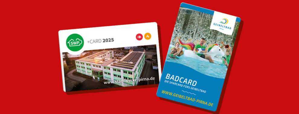Abbildung der Stadtwerke Pluscard und der Badcard